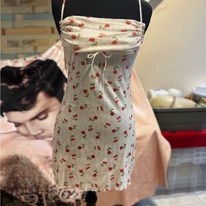 For Love & Lemons White Cherry-Print Spaghetti Strap Mini Dress